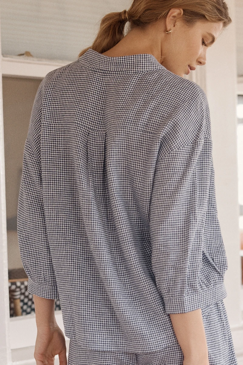 Eberjey Linen Blend Relaxed Quarter-Sleeve Top