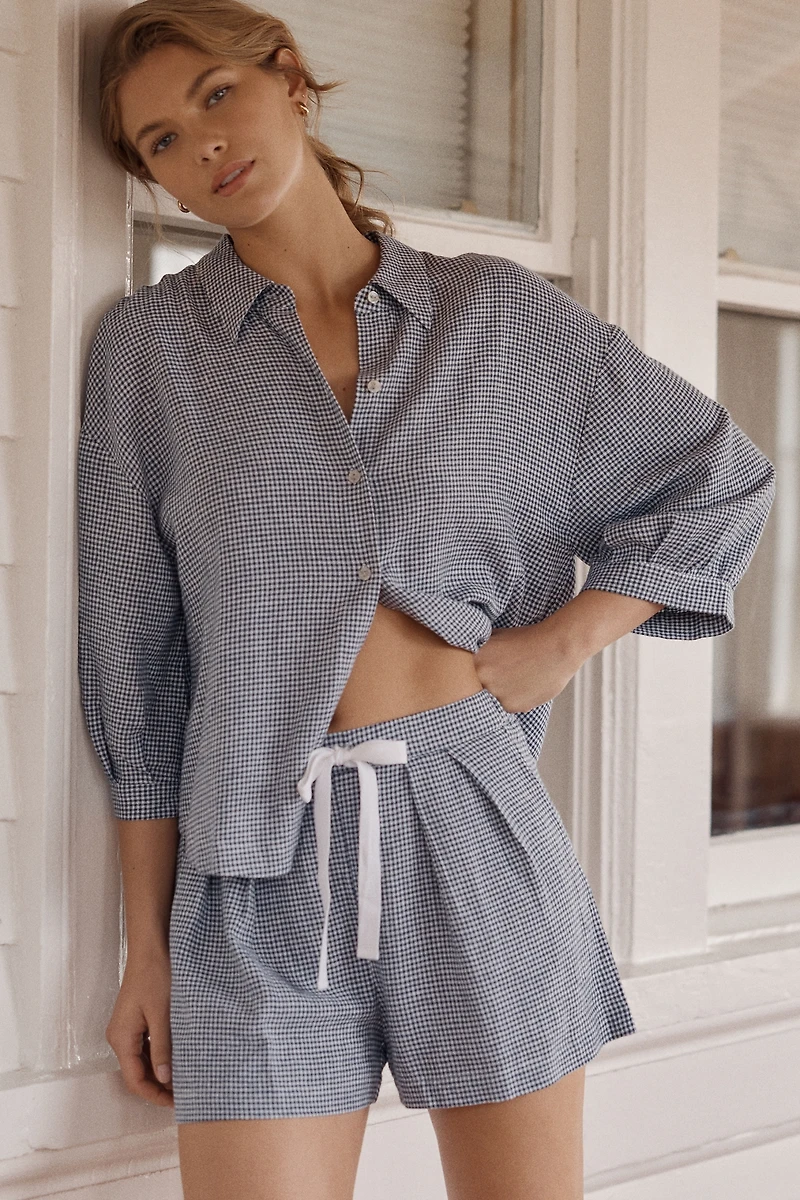 Eberjey Linen Blend Relaxed Quarter-Sleeve Top