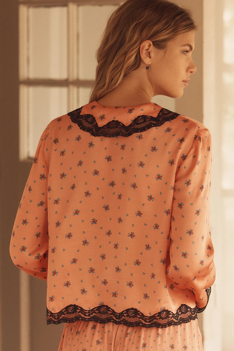 RIXO Nienna Lace-Trim Pajama Top