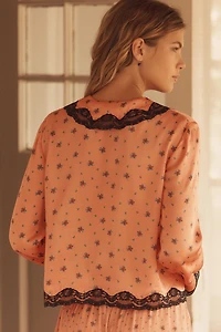 RIXO Nienna Lace-Trim Pajama Top