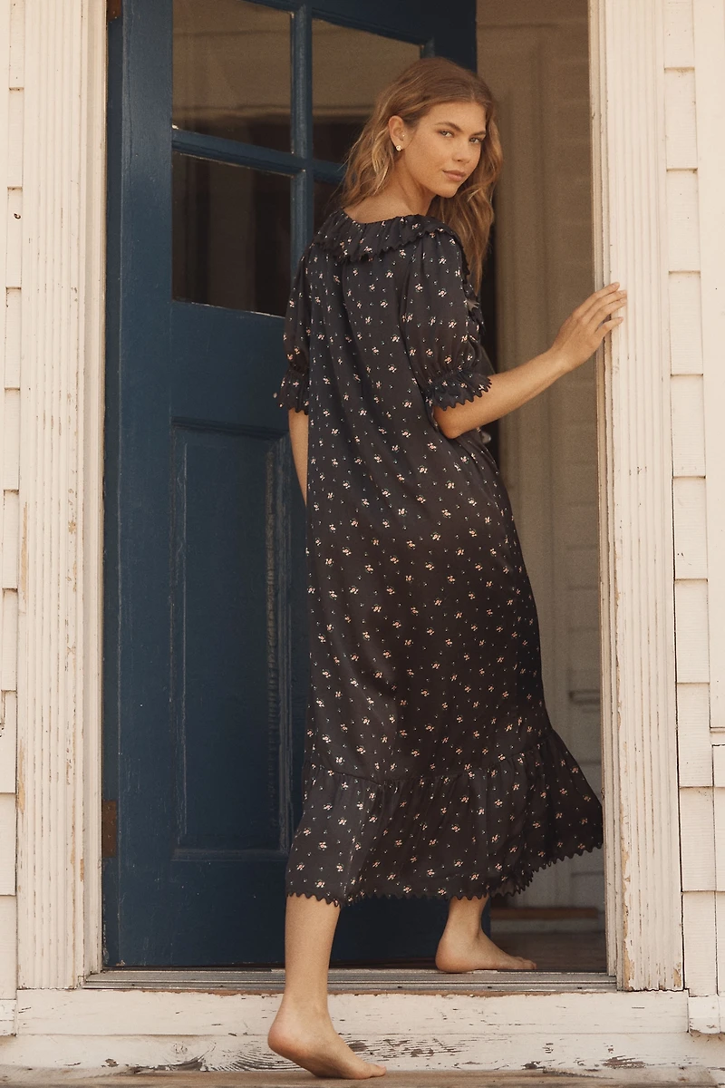 RIXO Aprilia Short-Sleeve Silk Midi Dress
