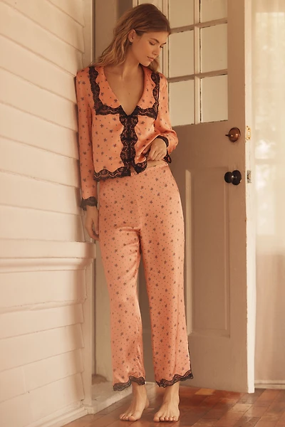 RIXO Mireille Lace-Trim Pajama Pants