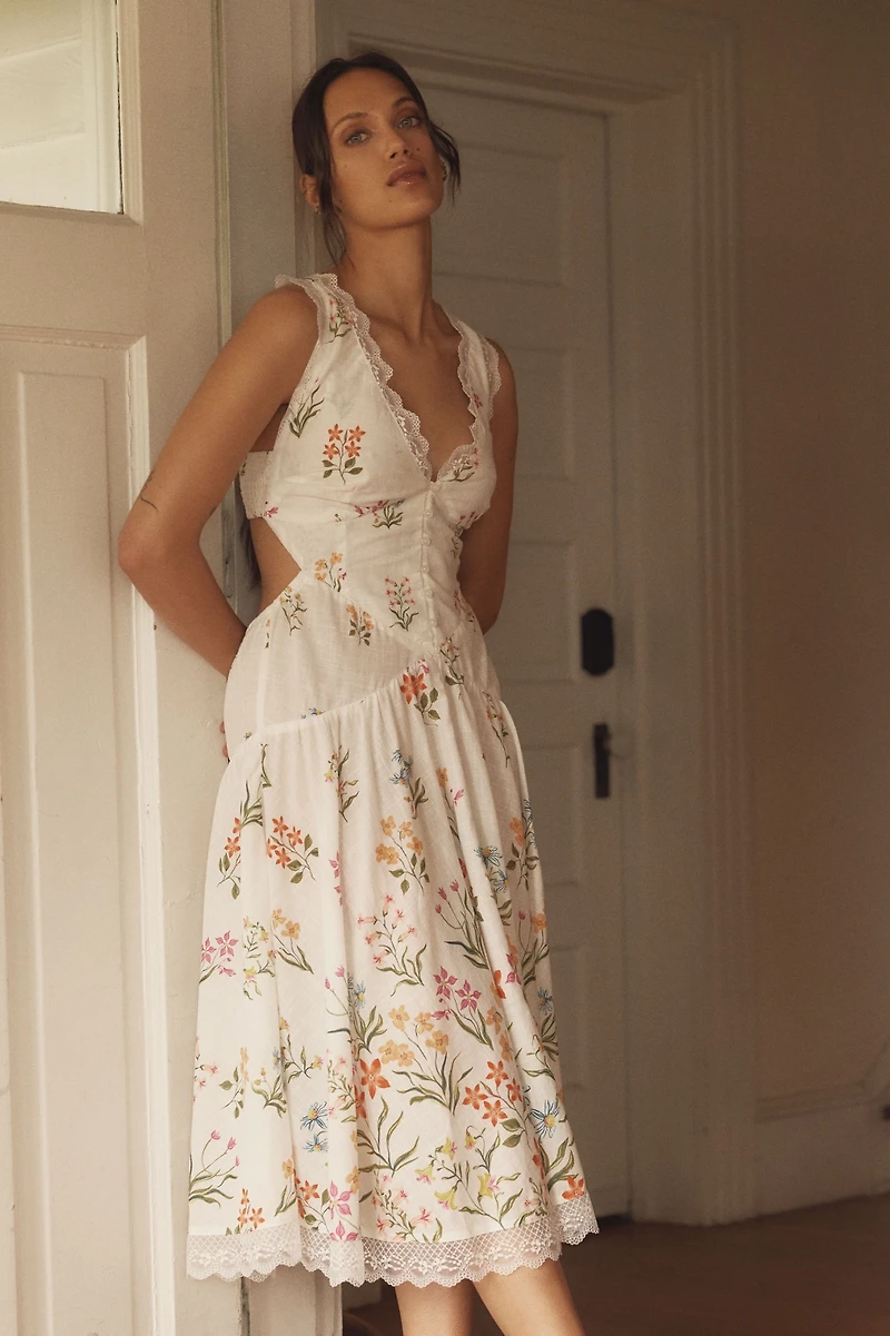 By Anthropologie Open-Back Drop-Waist Midi Dress