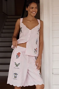 LyreBird Embroidered Bermuda Shorts