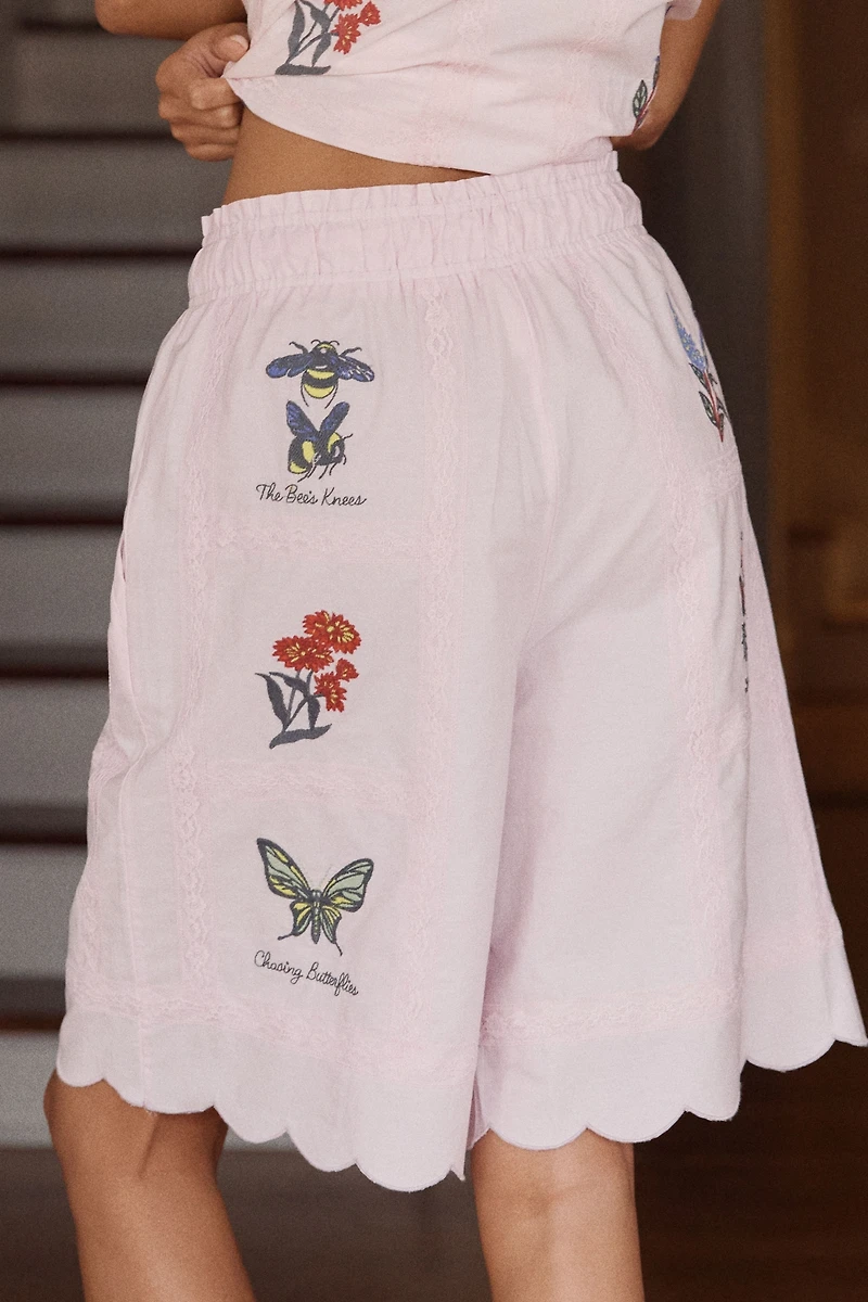 LyreBird Embroidered Bermuda Shorts
