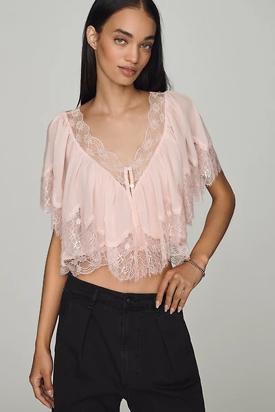 LyreBird Chiffon Lace Trim Cropped Top