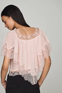 LyreBird Chiffon Lace Trim Cropped Top