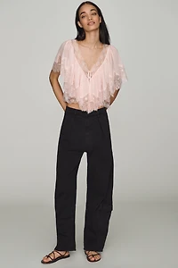 LyreBird Chiffon Lace Trim Cropped Top