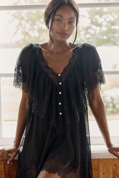 LyreBird Chiffon Lace-Trim Mini Dress