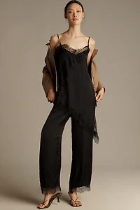 LyreBird Satin Lace-Trim Asymmetrical Cami