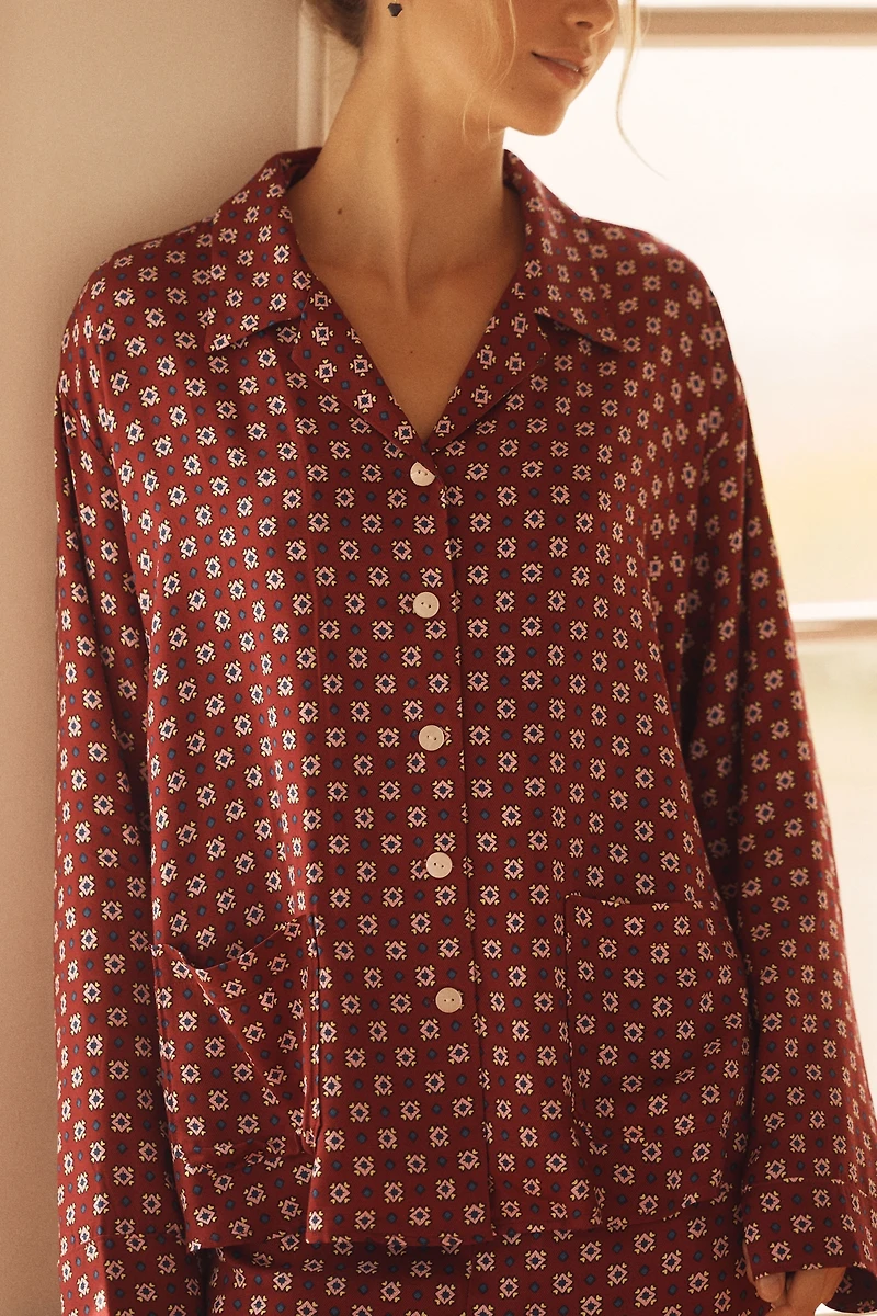 LyreBird Long-Sleeve Silky Buttondown Pajama Top