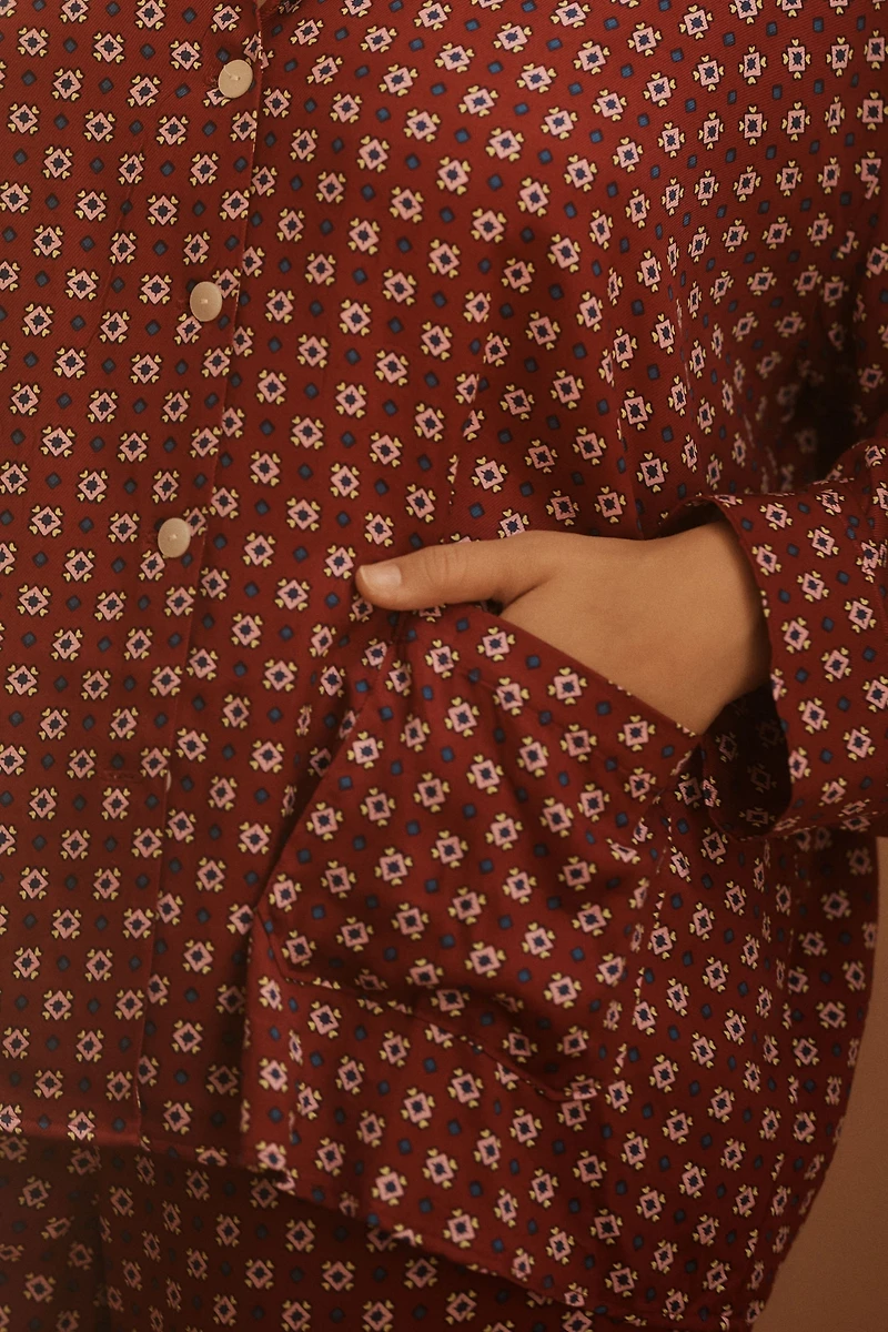 LyreBird Long-Sleeve Silky Buttondown Pajama Top