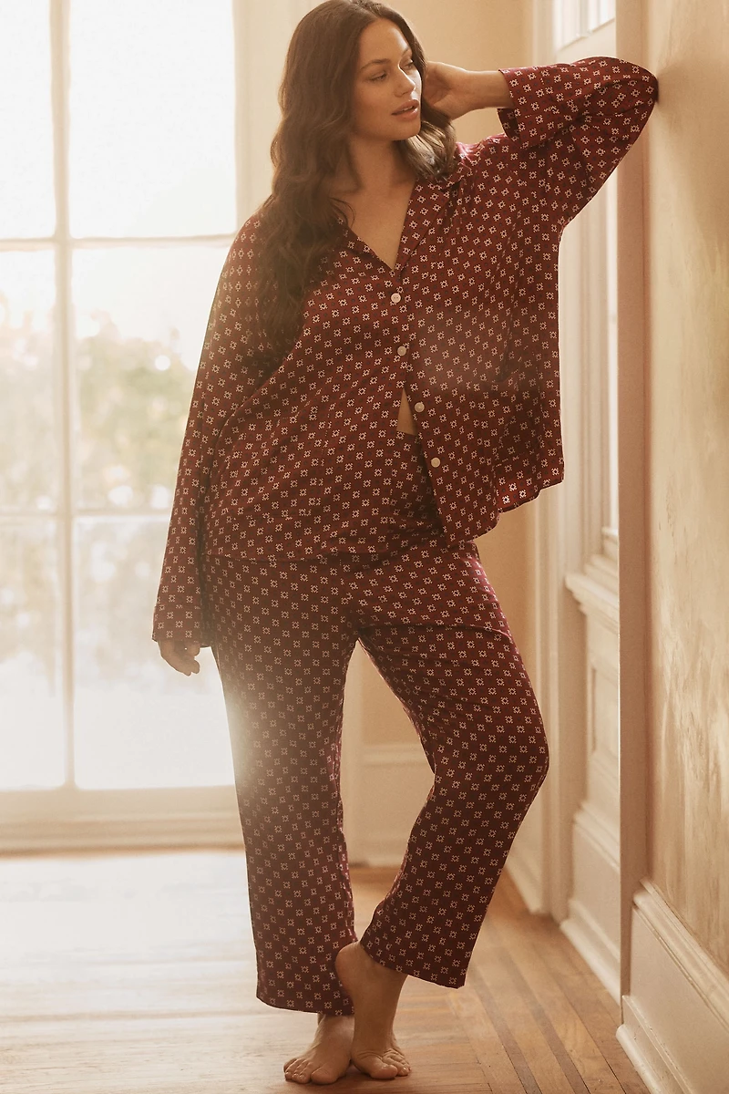 LyreBird Long-Sleeve Silky Buttondown Pajama Top