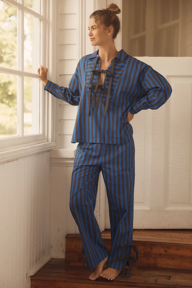 Damson Madder Floki Stripe Cotton Pajama Set