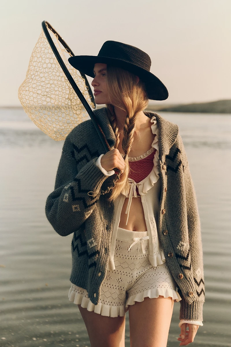 LyreBird Pointelle Ruffle Knit Shorts