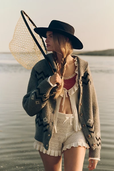 LyreBird Pointelle Ruffle Knit Shorts