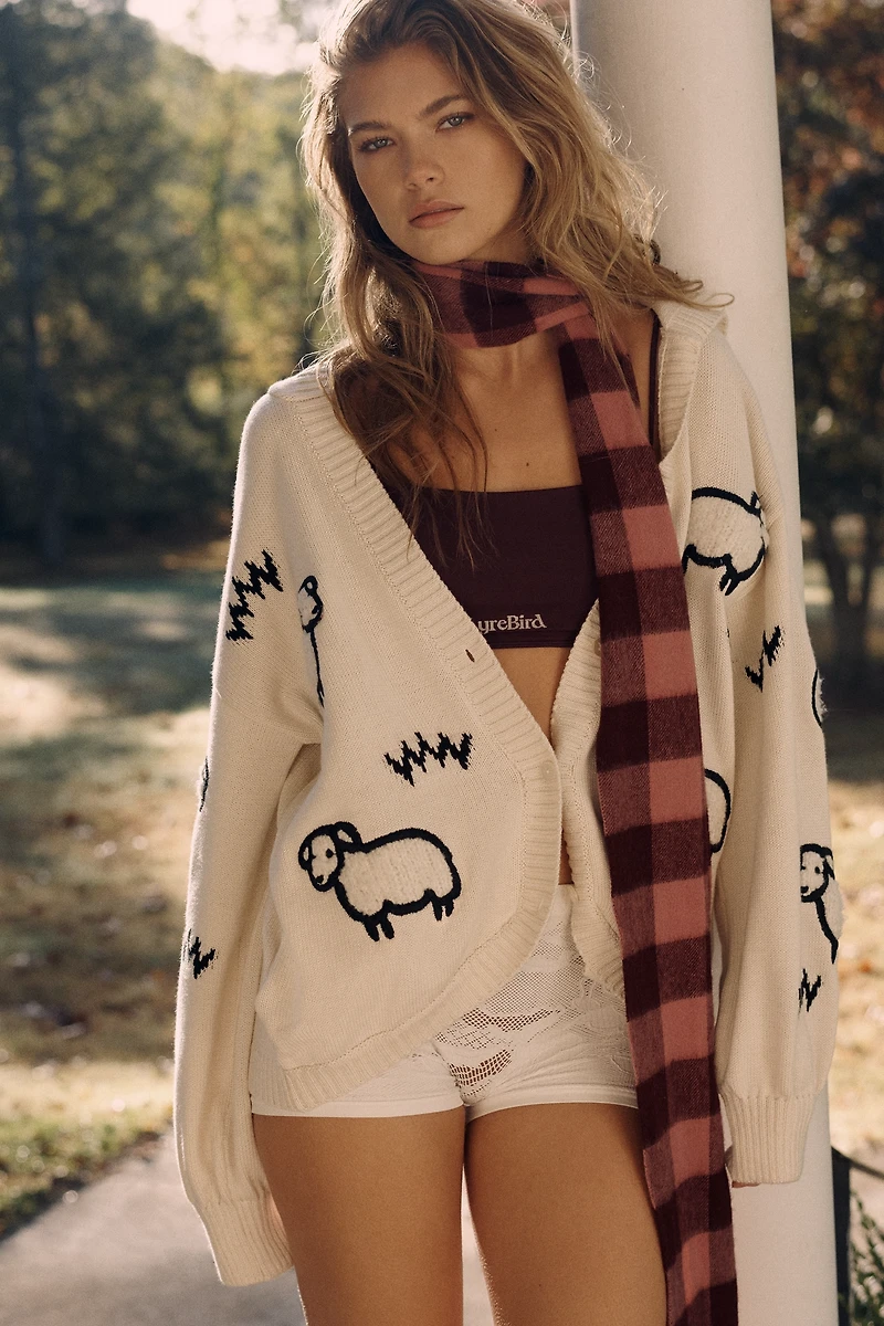 LyreBird Embroidered Sheep Cardigan Sweater