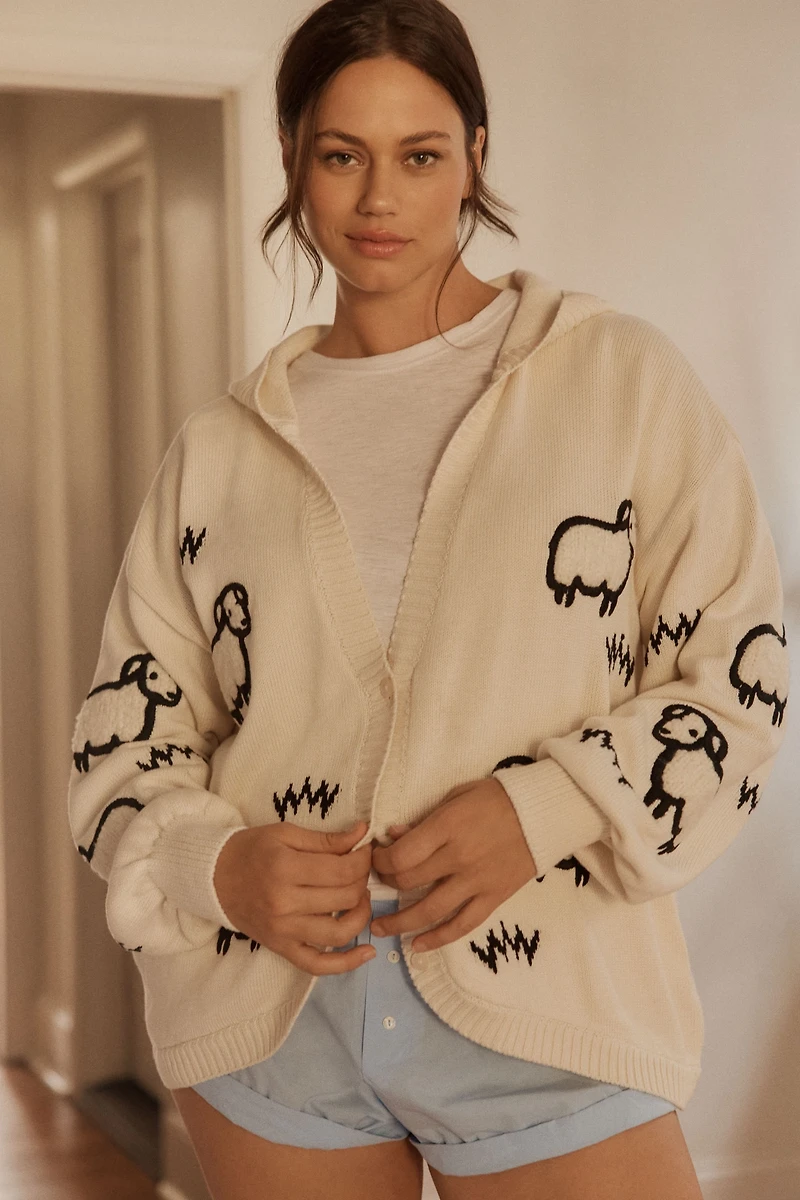 LyreBird Embroidered Sheep Cardigan Sweater