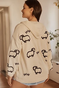 LyreBird Embroidered Sheep Cardigan Sweater