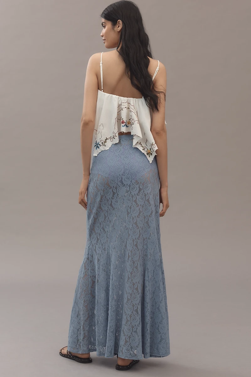 By Anthropologie Sheer Tiered Lace Maxi Skirt