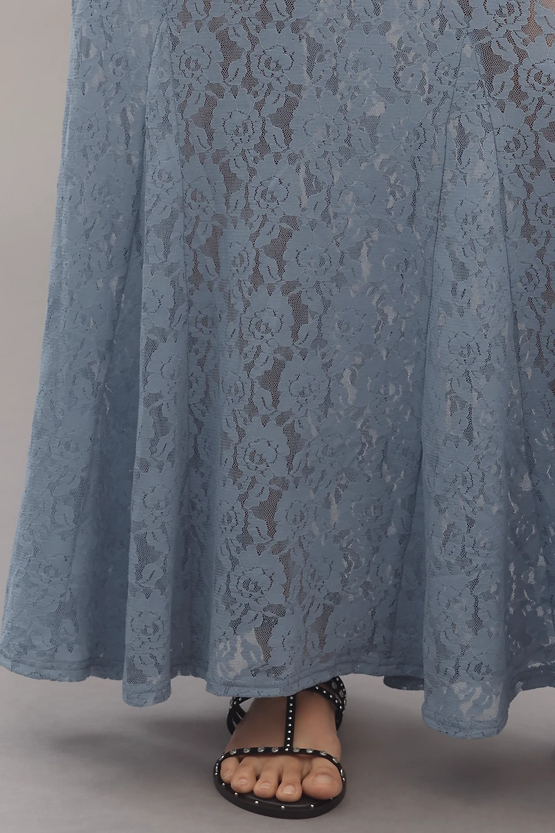 By Anthropologie Sheer Tiered Lace Maxi Skirt