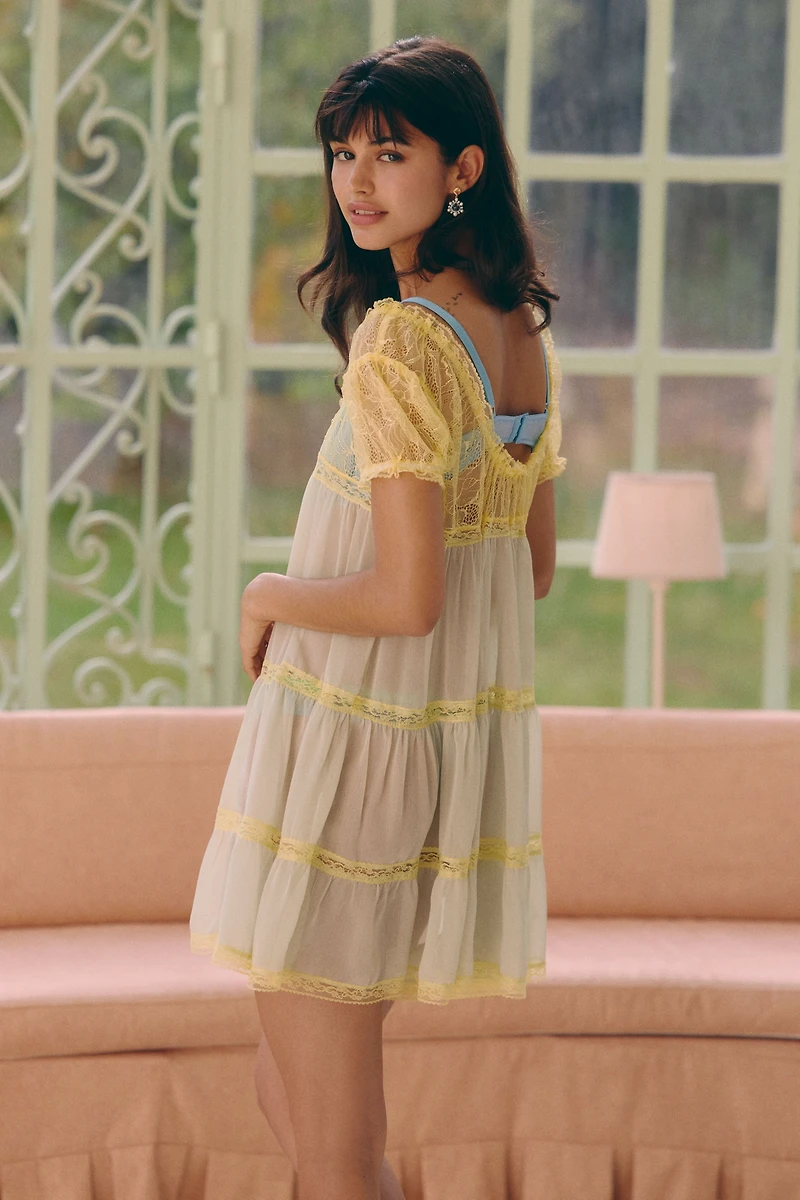 LyreBird Sheer Lace-Trim Babydoll Romper