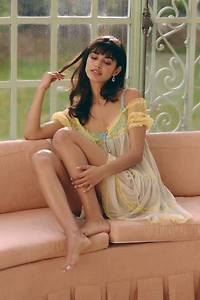 LyreBird Sheer Lace-Trim Babydoll Romper