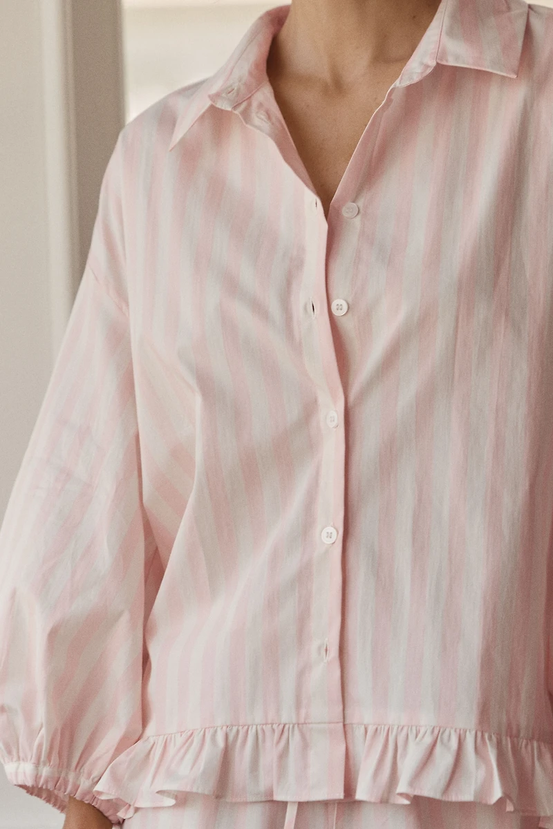 LyreBird Cotton Poplin Ruffled Button Down Shirt