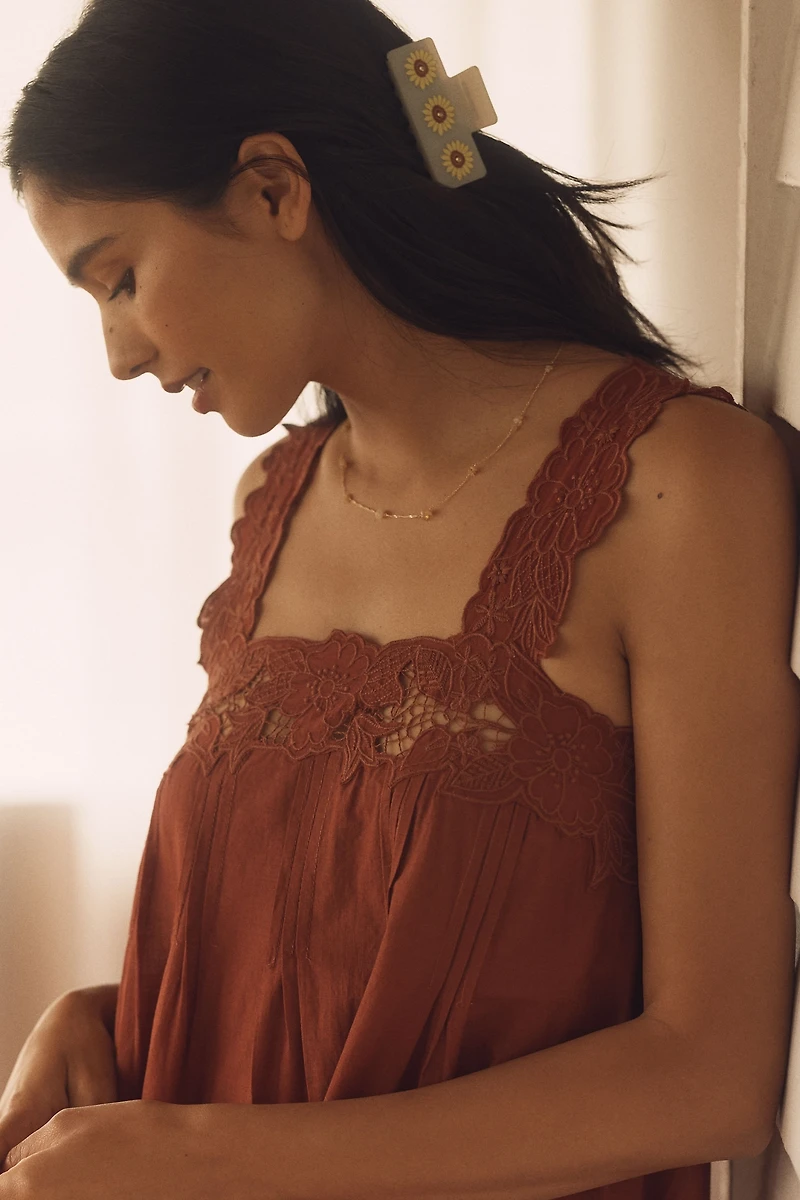 By Anthropologie Sleeveless Embroidered Midi Nap Dress