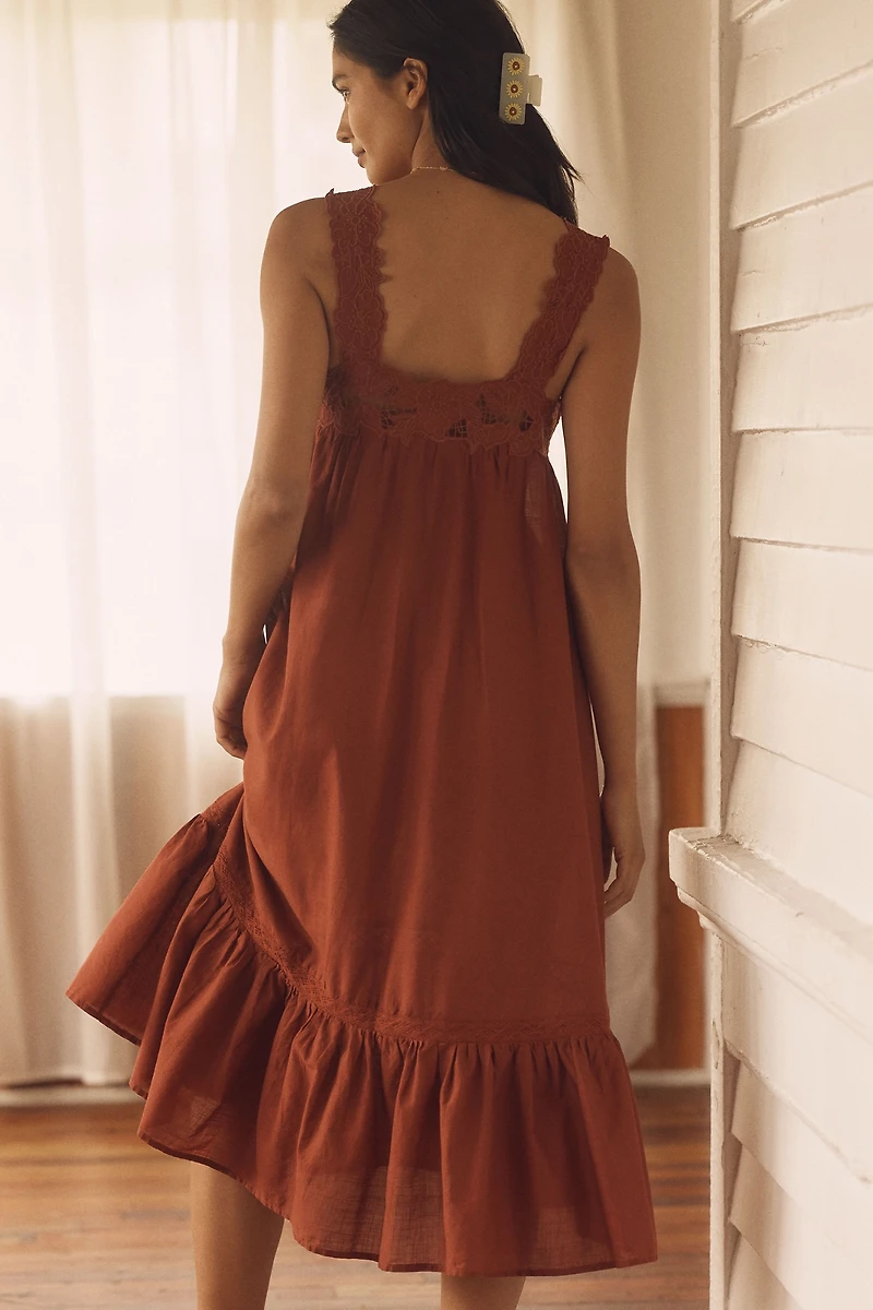 By Anthropologie Sleeveless Embroidered Midi Nap Dress
