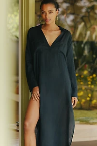 LSPACE Capistrano Linen Long-Sleeve Tunic Maxi Dress