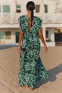 Tiare Hawaii Dahlia Ruffle-Sleeve V-Neck Maxi Dress