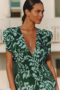 Tiare Hawaii Dahlia Ruffle-Sleeve V-Neck Maxi Dress