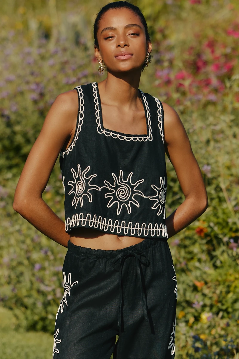 LSPACE x Rails Akira Linen Embroidered Crop Top