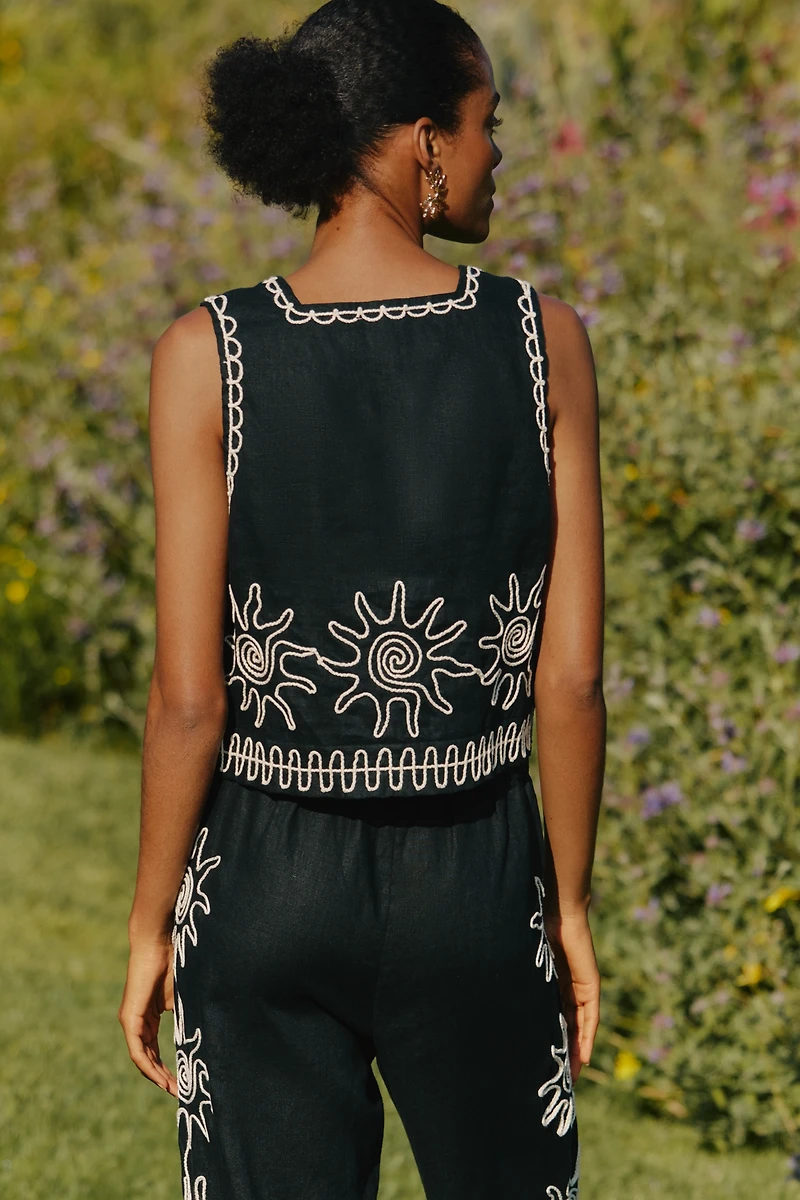 LSPACE x Rails Akira Linen Embroidered Crop Top