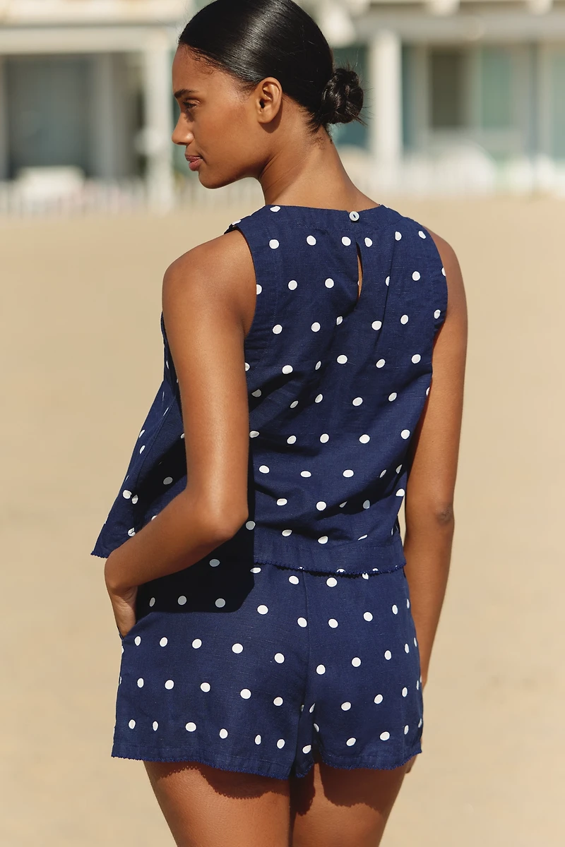 Beach Riot Birkley Linen Blend Polka Dot Drawstring Shorts