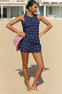 Beach Riot Birkley Linen Blend Polka Dot Drawstring Shorts