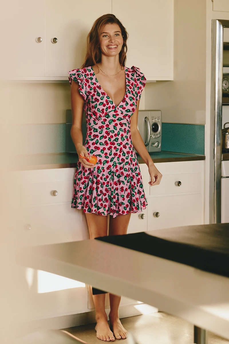 Beach Riot Lennie Flutter Sleeve V-Neck Mini Dress