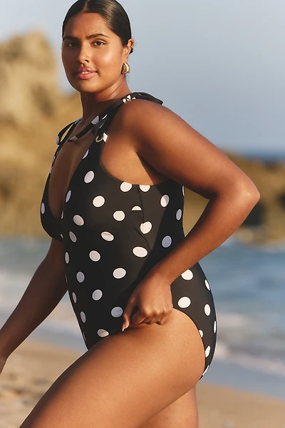 Celandine Polka-Dot Plunge One-Piece Swimsuit