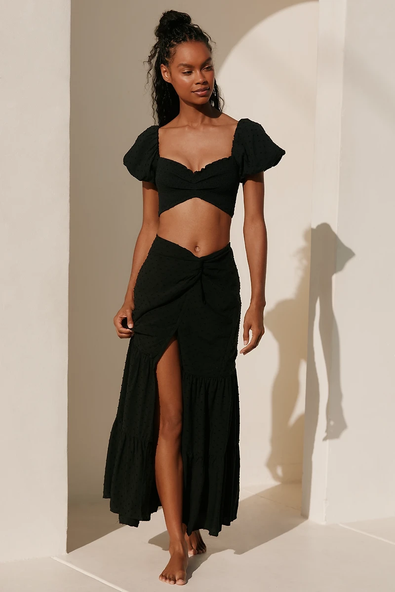 Peixoto Louisa Off-Shoulder Gathered Puff-Sleeve Crop Top