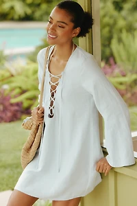 JETS Zarla Tie-Front Linen Blend Cover-Up Dress
