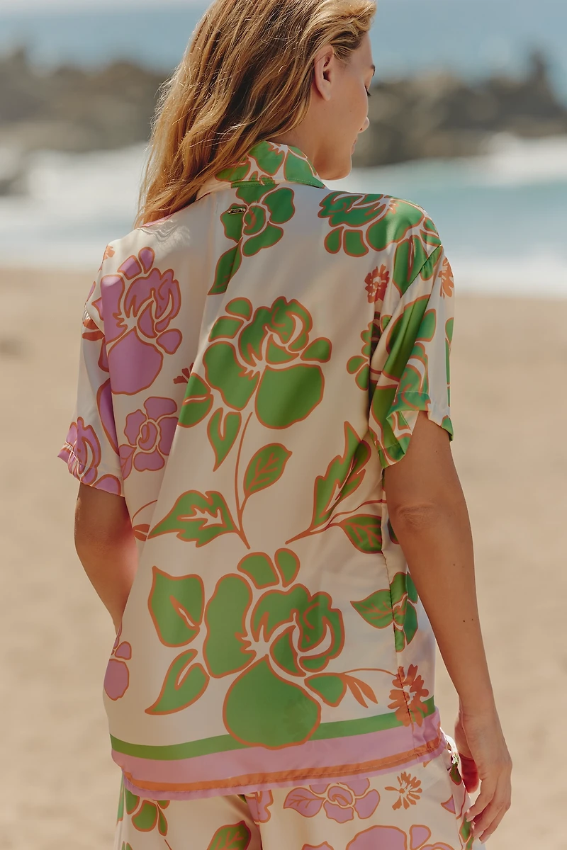 Maaji Floating Blooms Short-Sleeve Buttondown Top