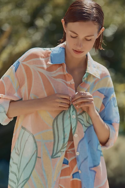 Vitamin A Playa Boyfriend Linen Buttondown Shirt