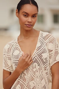 Malai Malla Concha Embroidered Sheer Knit Mini Dress