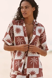 Malai Sunrise Palm Twyla Short-Sleeve Buttondown Shirt