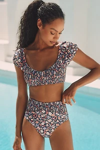 Hutch Marin Smocked Cap-Sleeve Bikini Top