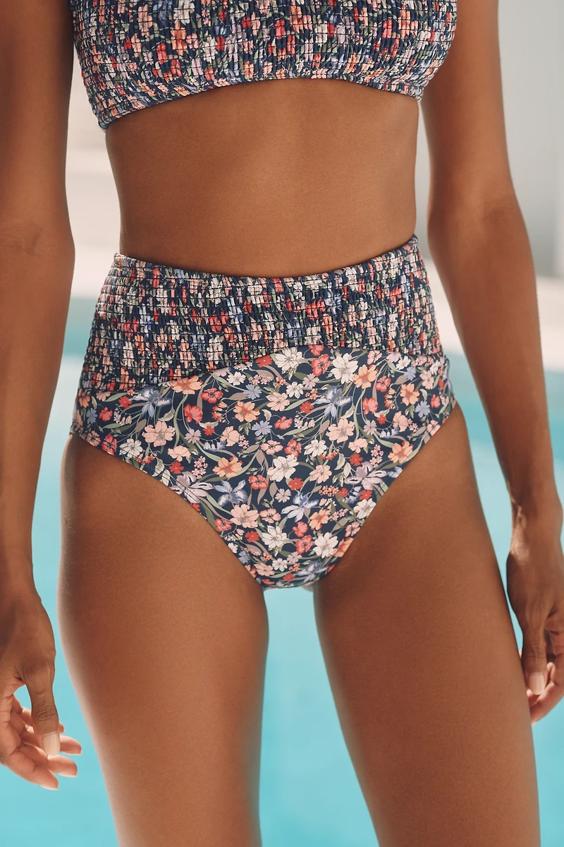 Hutch Marin Smocked High-Waisted Bikini Bottoms