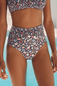 Hutch Marin Smocked High-Waisted Bikini Bottoms