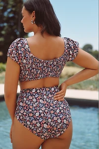 Hutch Marin Smocked High-Waisted Bikini Bottoms