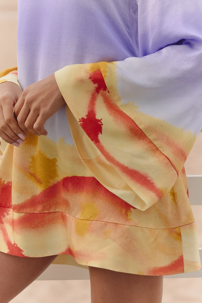 SIGAL Trapeze Bell-Sleeve Mini Dress